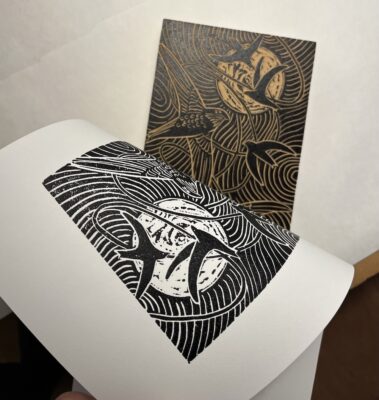 first look at pulling a print of the moon and swifts 